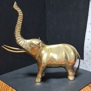 Brass Elephant "Trunks Up" Good Luck Vintage Statue